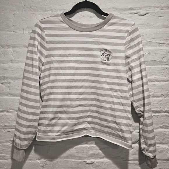 M.O.R.E. Tops - M.O.R.E. Striped Gray White Long Sleeve Fisherman French Classic Shirt, Size M
